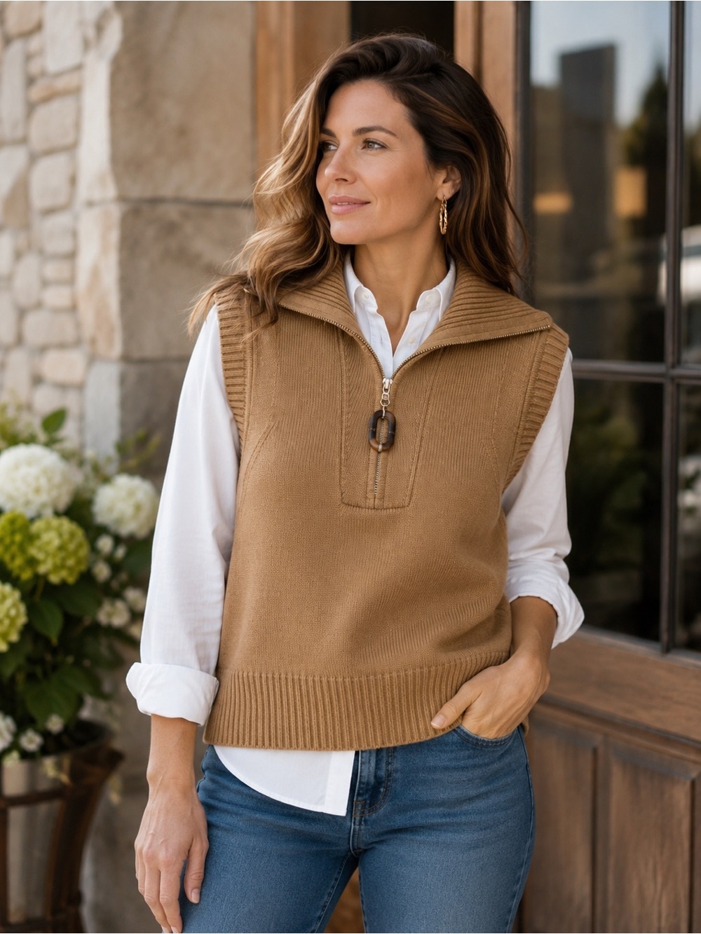 Joie Half Zip Knit Sweater Vest NWT Size Large Beige Soft Heavy Knit Mock Neck
